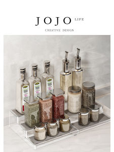 Mr. Grocery JOJOS L. PD Expandable Kitchen Spice Storage Rack Step Shelf Organizer Plastic Material 3 Layers Chinese Style