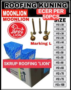50pcs MOON LION Roofing Kuning 2cm - 10cm | Sekrup Moon Lion 50 Pcs