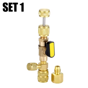 Valve Core Remover Installer Kitwith Dual Size 1/4 and 5/16 Ports for R12R22R32R404R407R410 R404 A/C Air Condition System