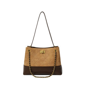 Suede Quilted Tote Bag with Chain