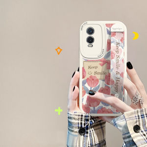 Womens Full Cover Silicone Phone Case with Wristband Floral Design for VIVOy76s Y35m Y100 Y200i Y300pro Y500 Protective Cover