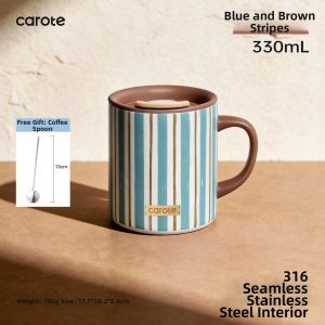 CAROTE | Insulated Mug with Lid Coffee Cup for Home Office 316 Stainless Steel with Spoon