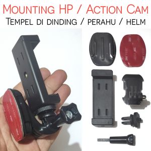 Mounting Dudukan HP Action Camera Tempel Perahu Dinding Helm