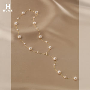 Pearl Necklace Women's Fashion Design Starry Sky Flower Trace Sweater Chain Alloy Material Korean Style Jewelry Accessory