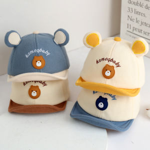 Maossuyi Korean Cartoon Bear Baby Cap Cute Letter Embroidered Sunscreen Ear Boys Girls Baseball Cap Soft Brim Kids Caps Hats