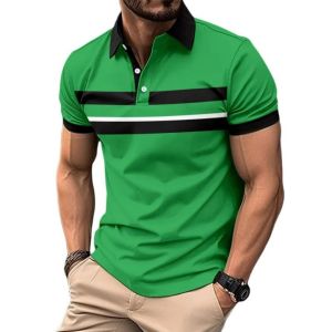 The 2025 summer new mens POLO shirt features a casual fashionable soft and comfortable 3D striped pattern print