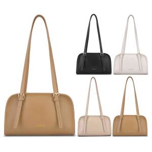 [Chinatera Malll] Ladies All-Match Underarm Bag Solid Color Simple Handbag PU Leather Retro Shoulder Bag Female Travel Commute Bag