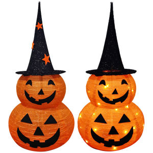 Halloween Pumpkin with Star Black Top Hat 8 Modes Pop Up Pumpkin Waterproof Halloween Pumpkin Decoration