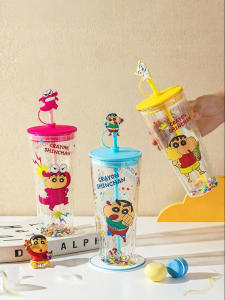 MODERN SWEETHOME | High-Value Double-Walled Glass Juice Cup With Lid and Straw