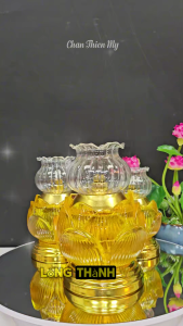 Đèn Thắp Dầu Hoa Sen Lưu Ly Thủy Tinh CHÂN THIỆN MỸ Đồ Trang Trí Bàn Thờ Không Gian Linh Thiêng