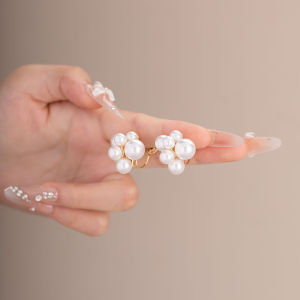 Retro French Pearl Popcorn Ear Cuffs No Piercing Required High-End Unique Design Mosquito Coil Tray Clip-On Earrings Fashionable