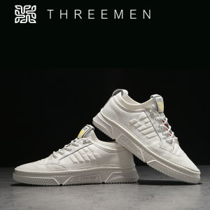 Youth Leather Breathable Sports Casual Shoes High Top Board Shoes Mens White Sneakers Three Men Brand Stitching Style