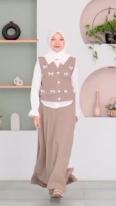 VIORA - setelan baju muslim anak 3 in 1 set rok premium usia 8 sampai 14 tahun gamis set inner