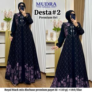 Gamis Premium Ori Desta #2 Mudra Collection | Royal Black Mix Dischase Payet | Dress Muslim Wanita Elegan