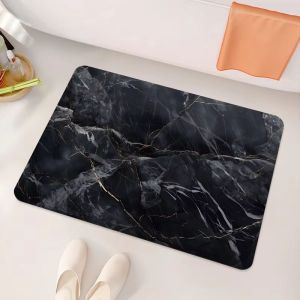 Thảm Tắm Bằng Đá Cẩm Thạch Đen Hiện Đại VIKAMA Chống Trơn Trượt Làm Từ Đất Tảo Diatomite Nhanh Khô Giặt Được Thảm Cửa Phòng Tắm Họa Tiết Đá Thảm Nhà Cửa
