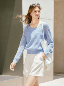 XIANGYING | Áo Sweater Len Kết Hợp Ren Chứa Sợi Lông Cừu