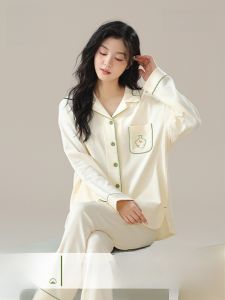 MiiOW | Pure Cotton Sleepwear Womens Spring Autumn Casual Loose Home Clothes Set Large Size Comfortable Long Sleeve Nightgown