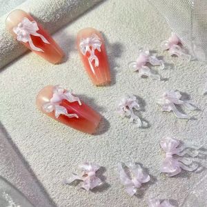 30pcs Merah Muda Busur Seni Kuku Tembus Pandang Perhiasan Kuku Pita Bercahaya Aksesori Kuku Resin Dekorasi Kuku Nail Art