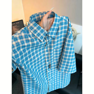 ZHUOCAN | Dopamine Plaid Color Block Summer Leisure Casual Mens Shirt