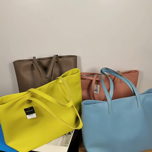 Chic Color Smooth Leather-Like Tote Shoulder Shopper Bag (Blush Pink Yellow Blue Taupe)