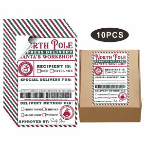 10 Pcs North Pole Delivery Gift Labels – Christmas Holiday Package Stickers with Fill-In To/From & Delivery Method Fields