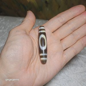 59.1mm Aged Tibetan Agate Heaven & Earth totem natural wavy water lines Dzi pendant (free necklace cord) [Natural Crystal]