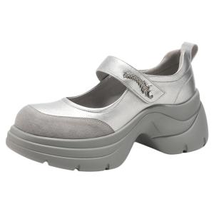 Daphne | Silver New Style Summer Elevated Mary Jane Womens Shoes Hook and Loop Fastener