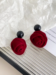 Fashionable French red rose flower temperament earrings ES63776