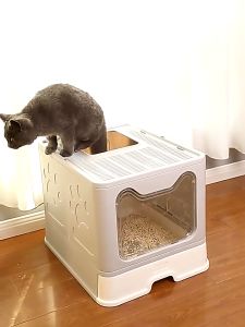 ห้องน้ำแมว XXL พับได้ กระบะมีลิ้นชัก ฟรีที่ตัก ประกอบง่าย ทำความสะอาดง่าย เหมาะสำหรับแมวทุกพันธุ์