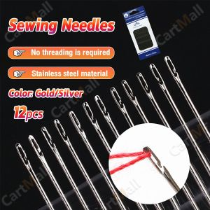 12 PCS Blind Sewing Needles Elderly Big Hole Stainless Steel Needle for Sewing Household DIY Beading Threading Needles