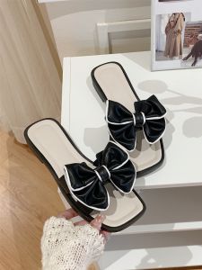 Tie-Dye Flat Sandals Womens Summer Outdoor Anti-Slip Butterfly Knot Slippers Beach Holiday Flats Sweet Style Low Heel PVC