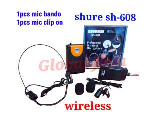 wireless mic shure sh-608 mic clip on + mic bando mic tanpa kabel shure sh608 mic jepit+mic bando mic imam mic masjid mic mushollah mic ceramah mic kancing mic jepit baju mic bando mic clip on