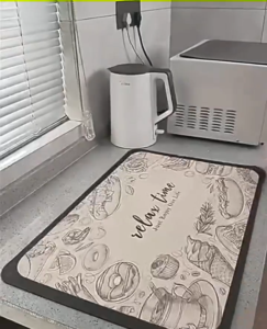 แผ่นรองจาน กันลื่น วางบนเคาน์เตอร์ห้องครัว บนโต๊ะอาหาร แผ่นรองดูดซับน้ำได้ดี มี 2 ขนาดให้เลือก