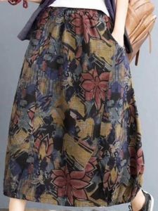 Váy Midi Chữ a Cạp Cao Họa Tiết Hoa Bằng Vải Lanh Cotton Dày Cho Nữ Mùa Thu Đông Mới Về Váy Dài Vừa Phải