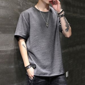 ROMON | Romon Linen T-Shirt Men Summer Thin Ice Silk Half Sleeve Loose Top Fashion Urban Print Cool Feeling Short Sleeve Round Neck