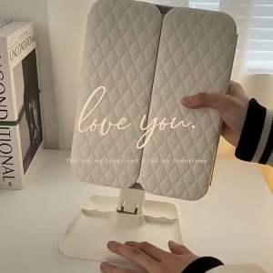 Fashion Makeup Bag With Mirror Tricolor LED Light Organizer Cosmetic Pouch Large Capacity Portable