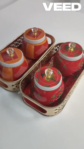 Pichwai Printed Decorative Metal Tray and Jar | Lightweight Festive Home & Pooja Décor | Budget & Return Gift | Pack of 1 Set (Size - 23x12 cm)