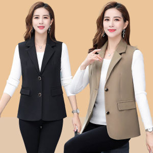 Middle-aged Women Dress Spring Clothing High-End Vest Women Solid Middle-Aged Women Spring and Autumn Suit Collar Vest Women 50 Years Old Women Waistcoat Outer Wear