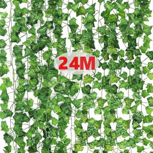 12Pcs 2m Artificial Ivy Garlands Greenery Rattan Leaf Vine DIY Hanging Plants Foliage Fake Leaves Home Decor Wedding Decoration