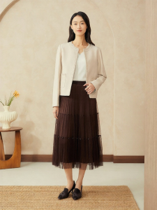New Chinese Style Short Round Neck Sheepskin Leather Jacket