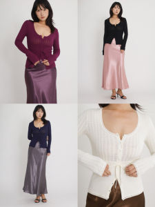 Ohmyloli French Vintage Skin-friendly Anti-balling Hollow High-waist Belted Single-button Slim Long-sleeve Open Cardigan