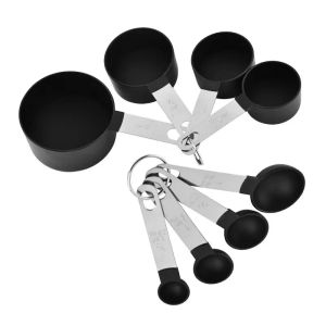 8Pcs Measuring Cups Spoons Stackable Stainless Steel Tablespoon for Measuring Dry Liquid Ingredients Teaspoon with Plastic Head
