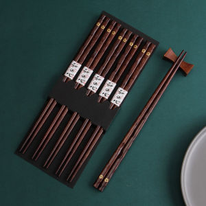 Natural Cherry Blossom Red Teak Wooden Chopsticks Anti-Mold Sharp Tip Slippage-Resistant Single Person 10 Pairs Chinese Style Dining Utensils