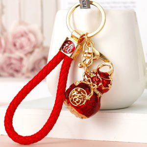 Creative Wealth Attracting Lucky Gourd Car Keychain Women's Style Cute Diamond Decorated Charm Festive Alloy Metal Keyring