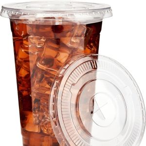 20 Clear Plastic Fruit Cups with Flat Lids PET Disposable Parfait Crystal Cups Suitable for Ice Coffee Juice and Beer Tumblers