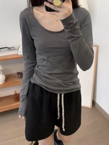 Slimming Effect Bamboo Rayon Short Sleeve T-Shirt Womens Design Top U-Neck No Hemming Versatile Summer Sun Protection