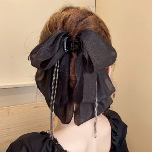 Retro Tassel Butterfly Knot High Ponytail Hair Clip Womens New 2024 Hair Accessories Face Slimming Back of Head Hair Clip