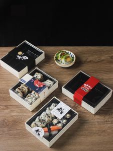 Sushi Box Disposable Commercial Transparent Bento Fruit Salad Box High-Grade Food Japanese Sashimi to-Go Box Wood