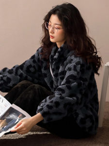 Leopard Plush Thickening Thermal Suit