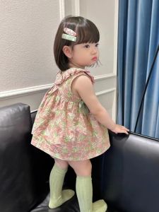 Pure Cotton Summer Dress Set for Baby Girls Toddler Clothing Infant Skirt Sweet Style Floral Pattern Home Wear Comfortable Fabric